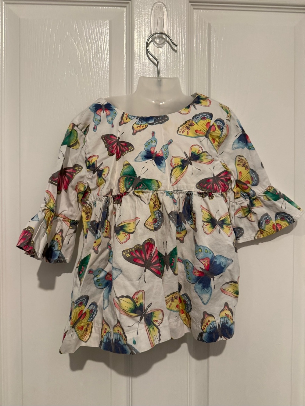 Gymboree White Butterfly Print Peasant Top with Multicolor Wings